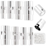 32Sets 4 Style Brass Locking Tube Magnetic Clasps, Column, Silver, 15~18x4~10mm, hole: 3~8mm, 8sets/style