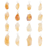 16Pcs Rough Raw Natural Citrine Pendants, with Silver Tone Copper Wire Wrapped, Nuggets Charm, 22~33x7~15x5~9mm, Hole: 3.5~4mm