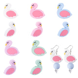 10Pcs 5 Colors Food Grade Eco-Friendly Silicone Beads, Chewing Beads For Teethers, DIY Nursing Necklaces Making, Flamingo, Mixed Color, 30x30x7mm, Hole: 2.5mm, 2pcs/color