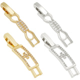 8Pcs 4 Styles Rack Plating Brass Clear Cubic Zirconia Watch Band Clasps, Cadmium Free & Lead Free, Long-Lasting Plated, Mixed Shapes, Platinum & Golden, 33x5.5~7x4mm, Hole: 3~4x3mm, 2pcs/style