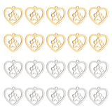 20Pcs 2 Colors 201 Stainless Steel Pendants, Heart with Dog Paw Prints, Golden & Stainless Steel Color, 15x15.5x1mm, Hole: 1.2mm, 10pcs/color