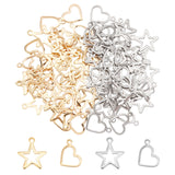80Pcs 4 Style 304 Stainless Steel Pendants, Cut-Out, Hollow, Mixed Shape, Golden & Stainless Steel Color, 10~15x13~14x0.8~mm, Hole: 1~1.4mm, 20pcs/style