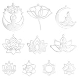 10Pcs 10 Styles 201 & 304 Stainless Steel Pendants, Laser Cut, Lotus Flower, Stainless Steel Color, 21.5~43x19.5~35.5x1mm, Hole: 1.4~1.6mm, 1pc/style