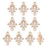 10Pcs Brass Crystal Rhinestone Connector Charms, Flower Links, Light Gold, 15~15.5x11x2.7mm, Hole: 1.4~1.5mm