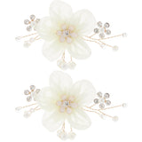 Detachable Cloth Flower Shoe Decoration, Iron Shoe Buckle Clip with Crystal Rhinestone & Imitation Pearl, Light Yellow, 64~65x48x14.5~15mm, 2pcs/set