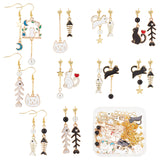 DIY Cat Asymmetrical Earring Making Kit, Including Alloy Links Connectors & Enamel Pendants, 304 Stainless Steel Charms, Glass Pearl Beads, Brass Earring Hooks & Cable Chains, Mixed Color