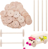 26 Sets Chinese Cherry Wood Unfinshed Wheel & Stick, DIY Wooden Craft Kit, Wheat, Stick: 15x0.5cm, Wheel: 5x0.6cm, Hole: 5.6mm, 3pcs/set