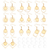 Dangle Earrings DIY Making Kit, Including 20Pcs 304 Stainless Steel Earring Hooks with Flat Round Tay, with 20Pcs Transparent Glass Cabochons, Trangle & Teardrop & Rectangle & Oval & Moon, Golden, Earring Hooks: 20pcs