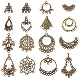 64Pcs 16 Style Tibetan Style Alloy Chandelier Component Links, Mixed Shapes, Antique Bronze, 13~42x15.5~35x1~4mm, Hole: 1~3mm, 4pcs/style