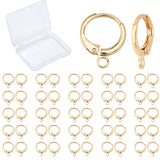 25Pairs Brass Huggie Hoop Earring Findings, with Horizontal Loop, Long-Lasting Plated, Lead Free & Nickel Free, Real 18K Gold Plated, 14.7x11.7mm, Hole: 1.8mm, 25 pairs