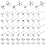 304 Stainless Steel Stud Earring Findings, with Loop and Eae Nut, Earring Posts, Round, Stainless Steel Color, 14x3mm, Hole: 2mm, Pin: 0.8mm, Stud Earring Findings: 50pcs/box, Ear Nuts: 50pcs/box