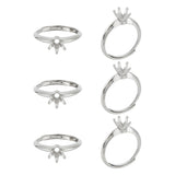 6Pcs Brass Adjustable Ring Findings, Prong Ring Settings, Platinum, US Size 7 1/2(17.7mm), Tray: 6.5mm