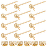 50Pcs Brass Half Round Stud Earring Findings, with Horizontal Loops & 50Pcs Friction Ear Nuts, Real 18K Gold Plated, 5.5x3x2.5mm, Hole: 1mm, Pin: 0.7~0.8mm