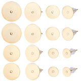 160Pcs 4 Size 304 Stainless Steel Stud Earring Findings, Flat Round Pad Earring Settings, with 160Pcs Plastic Ear Nuts, Real 24K Gold Plated, 6~12x0.3mm, 40Pcs/size