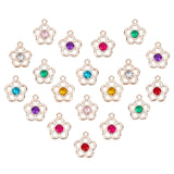 100Pcs UV Plating ABS Plastic Pendants, with Acrylic Rhinestone, Faceted, Flower, Mixed Color, 29x24.5x7mm, Hole: 3mm