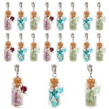 Clear Glass Bottle Natural & Synthetic Mixed Gemstone European Dangle Charms, with Glass Beads, 46mm, Pendant: 35x13x17mm, Hole: 5mm, 20pcs/box