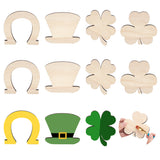 MAYJOYDIY US Unfinished Wooden Cutouts, for Saint Patrick's Day, Shamrock/Clover/Hat, Old Lace, 7.9~8.7x7.55~9x0.75cm, 2pcs/style, 4 style, 8pcs/box