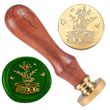 Golden Plated Brass Sealing Wax Stamp Head, with Wood Handle, for Envelopes Invitations, Gift Cards, Flower, 83x22mm, Head: 7.5mm, Stamps: 25x14.5mm