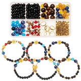 DIY Gemstone Chakra Bracelet Making Kit, Including Round Cat Eye & Natural Mixed Gemstone & Glass Beads, Antique Golden & Golden, 310Pcs/set