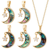 5Pcs Brass Clear Cubic Zirconia Pendants, with Synthetic Abalone Shell/Paua Shells, Moon with Star Charms, Real 18K Gold Plated, Nickel Free, Colorful, 19x13x2mm, Hole: 2.5x5mm