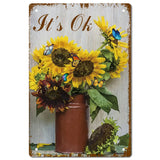 Rectangle Metal Iron Sign Poster, for Home Wall Decoration, Sunflower Pattern, 300x200x0.5mm