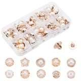 1-Hole Plastic Buttons, with Imitation Pearls and Rhinestone, Half Round & Flower & Flat Round, White, 10~13x10~13x9~11mm, Hole: 2.5mm, 100pcs/set