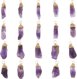 Natural Amethyst Pendants, with Real 18K Gold Plated Eco-Friendly Copper Wire, Nuggets, 26~31x8.5~9x5.5~7mm, Hole: 3mm, 20pcs/box