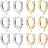 12Pcs 2 Colors Brass Micro Pave Clear Cubic Zirconia Huggie Hoop Earring Findings, with Horizontal Loop, Nickel Free, Real 18K Gold Plated & Platinum, 20 Gauge, 13.5x12x2.5mm, Hole: 1mm, Pin: 0.8mm, 6Pcs/color