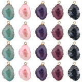 20Pcs 5 Style Druzy Geode Resin Pendants, with Edge Light Gold Plated Iron Loops, Nuggets, Mixed Color, 25~26x15x7mm, 4pcs/style