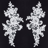 Flower Polyester Embroidery Appliques, Costume Cheongsam Ornament Accessories, Blanched Almond, 220x110x1.5mm