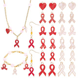 72Pcs 12 Style Light Gold Tone Zinc Alloy Enamel Pendants, Awareness Ribbon & Heart with Awareness Ribbon, Mixed Color, 16.5~27.5x10~16x1~2.5mm, Hole: 1.5~2mm, 6pcs/style