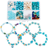 DIY Gemstone Bracelet Making Kit, Including Natural Shell & Glass Beads, Synthetic Turquoise Chips & Starfish & Tortoise & Magnesite Round Beads, Alloy Pendants, Mixed Color, 7x6mm, Hole: 1mm