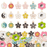 72Pcs 18 Style Alloy Enamel Charms, Cadmium Free & Lead Free, Light Gold, Flower, Mixed Color, 13.5~17x11.5~16.5x1~3mm, Hole: 1.2~1.8mm, 4pcs/style