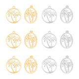 12Pcs 2 Colors 201 Stainless Steel Pendants, Manual Polishing, Ring with Coconut Tree, Real Gold Plated & Stainless Steel Color, 18x16x1.5mm, Hole: 1.2mm, 6pcs/color