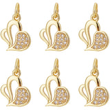 10Pcs Rack Plating Brass Micro Pave Cubic Zirconia Charms, with Jump Ring, Heart, Real 18K Gold Plated, 12x10.5x1.6mm, Hole: 3.2mm