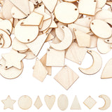 Unfinished Natural Poplar Wood Pendants, Laser Cut Wood Shapes, Undyed, Mix Shape, BurlyWood, 25x19.5x1.5mm, Hole: 1.6mm, 160pcs/box