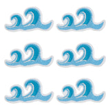 20Pcs Computerized Embroidery Polyester Adhesive Sew On Patches, Costume Accessories, Appliques, Wave Patten, Deep Sky Blue, 26x52x1.5mm
