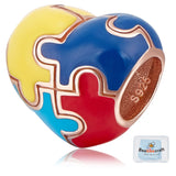 1Pc 925 Sterling Silver European Beads, with Enamel, Large Hole Beads, Heart with Puzzle, Colorful, 9.5x11x7.5mm, Hole: 5x4.5mm