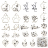 72Pcs 12 Style Tibetan Style Alloy Kitten Pendants, Mixed Shapes, Antique Silver, 13~25x9~18.5x1~4mm, hole: 1.5~3mm, 6pcs/style