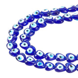 Heart Evil Eye Lampwork Bead Strands, Blue, 13~15x15x9mm, Hole: 2mm, about 24pcs/strand, 11.4 inch, 2strands/box