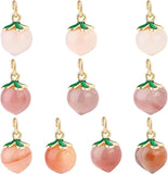 Natural Agate Charms, with Golden Tone Brass Findings & Green Enamel, Peach, Pale Violet Red, 14x10mm, Hole: 3.4mm, 10pcs/box