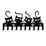 Cat Pattern Iron Wall Mounted Hook Hangers, Decorative Organizer Rack with 10 Hooks & Screw, for Bag Clothes Key Hanging Holder, Black, 115x250mm