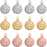30Pcs 3 Colors 304 Stainless Steel Pendants, Flat Round with Sun, Mixed Color, 14x12x1.1mm, Hole: 3mm, 10pcs/color