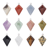 12Pcs 12 Styles Natural Gemstone Pendants, Kite Charms, with Stainless Steel Color Tone Stainless Steel Loops, 28x18x6~7mm, Hole: 2mm, 1pc/style