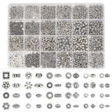 1200Pcs 24 Styles Tibetan Style Alloy Spacers Beads, Lead Free & Nickel Free & Cadmium Free, Gear & Rondelle & Barrel, Mixed Shapes, Antique Silver, 4~8mm, Hole: 1~3.5mm, 50pcs/style