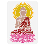 Plastic Drawing Painting Stencils Templates, for Painting on Scrapbook Fabric Tiles Floor Furniture Wood, Rectangle, Buddha, 29.7x21cm