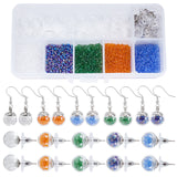 DIY Dangle Earring Making Kits, Including Glass Globe Beads, Glass Seed Beads, Plastic Bead Cap Pendant Bails, 304 Stainless Steel Stud Earring Findings, Brass Earring Hooks, Platinum & Stainless Steel Color, 2mm, Hole: 1mm