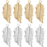 20Pcs 2 Colors Brass Pendants, Cadmium Free & Lead Free, Leaf Charm, Golden & Silver, 32x12.5x1mm, Hole: 2mm, 10pcs/color