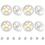 8Pcs 1-Hole Alloy Buttons, Flat Round with Star, for DIY Luggage and Hardware Accessaries, Silver, 29x7.9~12.5mm, Hole: 3.4mm, 8pcs/box