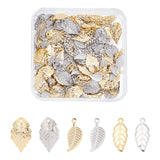 180Pcs 6 Style 304 Stainless Steel Pendants, Filigree Charms, Leaf, Golden & Stainless Steel Color, 13~17x5.5~10x0.5~1mm, Hole: 0.8~1mm, 30pcs/style